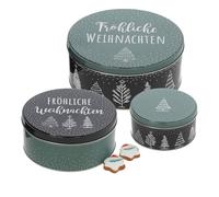 Lot de 3 boîtes à biscuits en métal vertes - Joyeux Noël - Boîtes à biscuits rondes empilables les unes dans les autres - Pour biscuits, pâtisseries - Boîte cadeau empilable