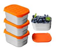 Lot de 3 boîtes à collation en acier inoxydable - 230 ml - Petite boîte à goûter - Petites boîtes avec couvercle en silicone - Anti-fuite - Petites boîtes pour collations, fruits, céréales