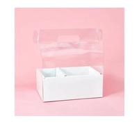 Lot de 3 boîtes à fleurs portables en PVC transparent, boîte gâteaux double trou, pliable for bouquets roses, d'emballage Pour Les Fleuristes(White)