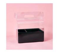Lot de 3 boîtes à fleurs portables en PVC transparent, boîte gâteaux double trou, pliable for bouquets roses, d'emballage Pour Fleurs(Black)