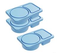 Lot de 3 boîtes à goûter en silicone avec double compartiment, couvercles étanches sécurisés pour voyage, bureau, pique-nique, micro-ondes et lave-vaisselle (bleu)