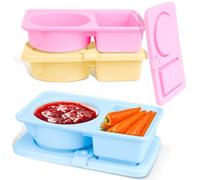 Lot de 3 boîtes à goûter réutilisables en silicone avec couvercles, double compartiment, pour vinaigrette, sauce, assaisonnement, petites boîtes à goûter pour voyage, bureau, pique-nique