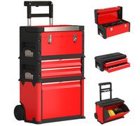 Lot de 3 boîtes à outils sur roulettes - HOMCOM - empilables et modulaires - en acier avec plateau, poignées et serrure - rouge