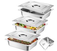 Lot de 3 boîtes à panure en acier inoxydable avec couvercle - 32,5 x 17,5 x 6,5 cm - Boîte gastronorme en acier inoxydable - Route à paner en métal - Rectangulaire - Pour paner poisson, viande