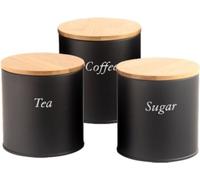 lot de 3 boîtes à provisions noires avec couvercle en bois - peu encombrantes & stylées