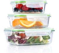 Lot de 3 boîtes à repas en verre hermétiques avec couvercles, sans BPA, Résistant au lave-vaisselle,410, 700 et 1040 ml