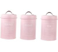 Lot de 3 boîtes à thé, café, sucre en métal résistant à la rouille avec couvercles hermétiques, 1200 ml (rose)
