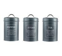 Lot de 3 boîtes à thé, café, sucre en métal résistant à la rouille avec couvercles hermétiques, 1200 ml (Gris)