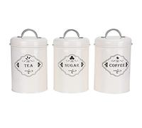 Lot de 3 Boîtes Blanches pour Cuisine Ferme en Métal avec Couvercle Boîte à Café Country Rustic Farmhouse Decor pour Farine, Sucre, Pâtes et Café
