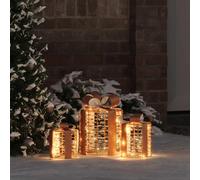 Lot de 3 boîtes cadeau décoratives en PET blanc chaud 20 x 20 x 20 cm avec LED USB Source d'alimentation pour décoration de Noël, l'Avent, le salon, la fenêtre, la couronne de fête, atmosphère festive