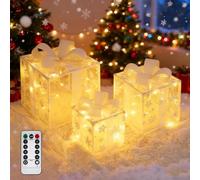 Lot de 3 boîtes cadeau LED de Noël, boîtes cadeaux LED, 8 modes, décoration de Noël, avec minuterie, décoration de Noël pour sapin de Noël, rebord de fenêtre, jardin