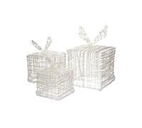 Lot de 3 Boîtes Cadeaux avec 90 LEDs Blanc Chaud, en Métal, Alimentation