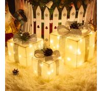 Lot de 3 boîtes cadeaux de Noël empilables avec 60 LED blanches chaudes, parfaites comme décorations de Noël en plein air, décorations de sapin de Noël, illuminées