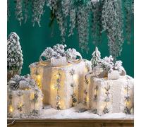 Lot de 3 boîtes cadeaux de Noël lumineuses avec housse en peluche, boîtes décoratives d'intérieur et d'extérieur avec minuterie, pour arbre de vacances, cheminée, escalier (lueur)