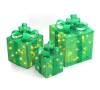 Lot de 3 boîtes cadeaux éclairées pour la Saint-Patrick, nœud doré et trèfle, 60 LED lumineuses pour intérieur/extérieur, décoration irlandaise de la Saint-Patrick