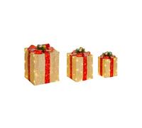 Lot de 3 boîtes cadeaux Noël lumineux extérieur 58 LED blanc chaud 3 noeuds rouge