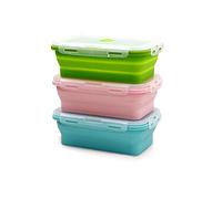 Lot de 3 boîtes de conservation alimentaires en silicone avec couvercles rétractables, pliables, sans BPA, 1200 ml
