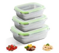 Lot de 3 boîtes de conservation avec couvercle en acier inoxydable - Anti-fuite - 350 ml + 850 ml + 1800 ml - Boîte de rangement alimentaire pour réfrigérateur - Scellées