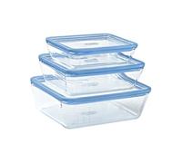 Lot De 3 Boîtes De Conservation Avec Couvercle - Pyrex - Zero Plastic - Verre - Rectangulaire - 0.8/1,5/2,6 L Bleu