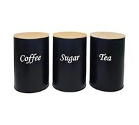 Lot de 3 boîtes de conservation de 1 200 ml pour thé, café, sucre, élégantes boîtes de rangement noires avec couvercle hermétique en bambou, 14,2 x 9,5 cm ou caramel