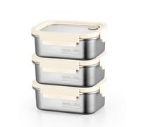 Lot de 3 boîtes de conservation en acier inoxydable avec couvercle, anti-fuite, empilables, avec couvercle hermétique, pour cuisine, garde-manger et réfrigérateur, 800 ml