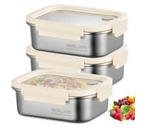 Lot de 3 boîtes de conservation en acier inoxydable - Avec couvercle - Réutilisables - Pour fromage, fruits, bonbons, confitures