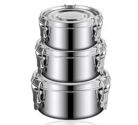 Lot De 3 Boîtes De Conservation En Acier Inoxydable Avec Couvercles Hermétiques, Boîtes De Conservation Alimentaire En Acier Inoxydable, Récipient De Congélation, Pour Réfrigérateur, Pique-Nique