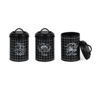 Maestro MR-1774-3CS Lot de 3 boîtes de conservation en métal pour sucre, café, thé, 3 x Ø 11,8 x 18,8 cm Noir