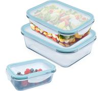 Lot de 3 boîtes de conservation en verre avec couvercle plastique hermétique - 630 | 1000 |1480 ml - Meal Prep boîte alimentaire pour four et micro-ondes