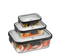 GEFU Boîtes de conservation Milo – Lot de 3 rectangulaires en verre borosilicate Noir/argenté