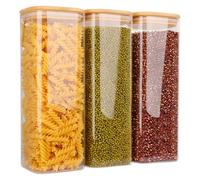 Lot de 3 boîtes de conservation rectangulaires en verre 2100 ml Grand récipient hermétique pour spaghetti, céréales, farine, épices