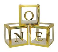 Lot de 3 boîtes de décoration de fête d'anniversaire, pour fête prénatale, pour garçons et filles, dorées, transparentes, lettres décoratives