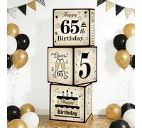 Lot de 3 boîtes de décorations de 65e anniversaire pour homme et femme - Boîtes à ballons vintage « Cheers to 65 years » pour décoration de table de fête pour homme et femme
