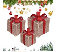 Lot de 3 boîtes de Noël éclairées - Décoration saisonnière - Décoration lumineuse LED de Noël - Pour propriétaires de maison, planificateur d'événements, appartement, bureau, maison, cheminée, entrée