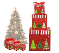 Lot de 3 boîtes de Noël empilables avec couvercles pour le Nouvel An, Père Noël, bonhomme de neige, élan, sapin de Noël | Emballage de décoration gigognes avec couvercles pour enfants, fêtes d'hiver