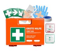 Lot de 3 boîtes de premiers secours, DIN 13157, pour entreprises et entreprises, boîte de premiers secours, orange testée selon la norme actuelle, avec autocollants et support mural (3)