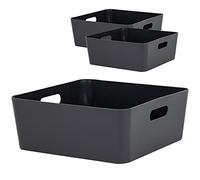 Lot de 3 boîtes de rangement - 12 cm de haut - Anthracite - 30 x 30 cm - Panier de rangement - Étagère murale
