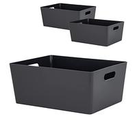 Lot de 3 boîtes de rangement - 15 cm de haut - Anthracite - 26 x 35 cm - Format DIN 4 - Panier de rangement - Étagère murale - Système de rangement en plastique - Panier de salle de bain