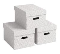 Lot de 3 boîtes de rangement avec couvercle, 15 l, moyen, 100% carton recyclé, pour l'école, l'étude et la maison, blanc, 3 pièces