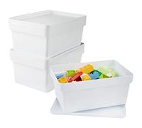Lot de 3 boîtes de rangement avec couvercle - Empilables - Blanc - Format DINA5 - 12 cm de haut - 17 x 25 x 12 cm - 3,6 litres - Panier de rangement - Boîte de rangement en plastique