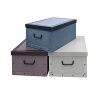 Lot de 3 boîtes de rangement avec couvercles 51 x 37 cm - crème, bleu, bordeaux - boîte empilable en carton avec poignées 45 litres