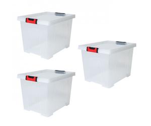 Lot de 3 boites de rangement Clipstock avec couvercle - 45L - naturel EDA PLASTIQUES