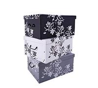 Lot de 3 boîtes de rangement de 3 couleurs (blanc, noir et gris), avec un contenu de 45 litres chacune, motif floral, style baroque