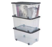 Lot de 3 boites de rangement en plastique avec couvercle et roues Sundis VENTILO 50L, L58xl38xh32,5cm - gris