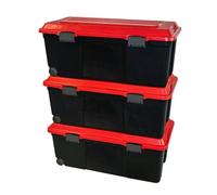 Lot de 3 boites de rangement en plastique avec couvercle, roues et poignée Sundis CAMPER 75L