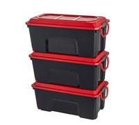 Sundis Locker, lot de 3 malles de rangement en plastique recyclé 75 litres, avec couvercle clipsable, superposables et empilables, idéales pour l'atelier, le transport, le garage, le bricolage
