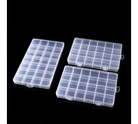 Lot de 3 boîtes de rangement en plastique transparent à 28 compartiments avec séparateurs fixes, boîte de rangement en acrylique pour bijoux, perles, boucles d'oreilles, loisirs créatifs, loisirs