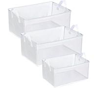 Lot de 3 boîtes de rangement pliables, boîte transparente avec poignée, en PVC imperméable, organisateur de penderie pour vêtements, livres et jouets