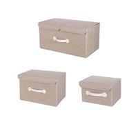 Lot de 3 boîtes de rangement pliables en tissu avec couvercle, petite/moyenne/grande pour armoire, étagères, paniers de rangement pour jouets, vêtements, livres