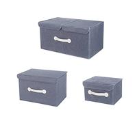 Lot de 3 boîtes de rangement pliables en tissu avec couvercle, petite/moyenne/grande pour armoire, étagères, paniers de rangement pour jouets, vêtements, livres